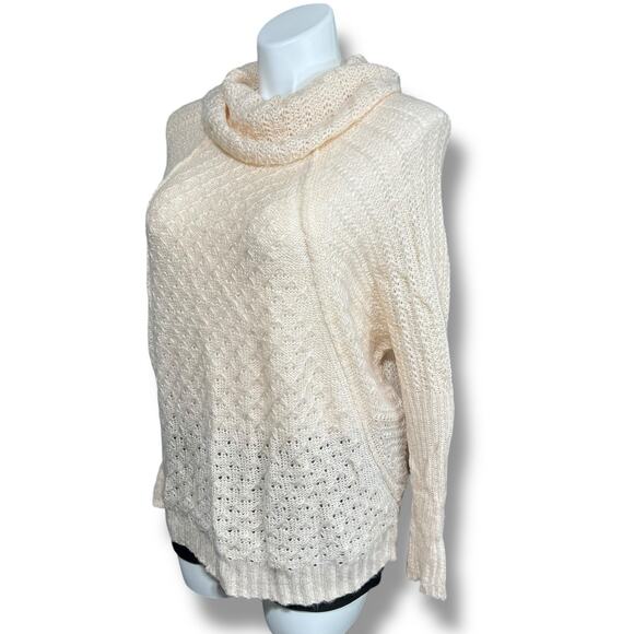 Y2K Apt 9 Womens Cowl Neck Open Knit Sweater Pullover Slouch Fit Pink Gold Large - Picture 5 of 10